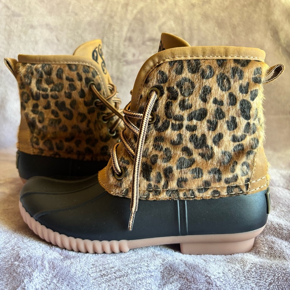Marley Lilly Kids Leopard Print Duck Boots Monogram Size 12 - Picture 2 of 9